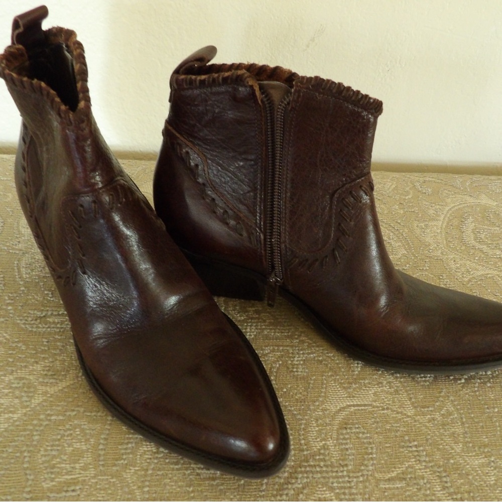 Gianni Bini Dark Brown Leather Cowboy Ankle Boots